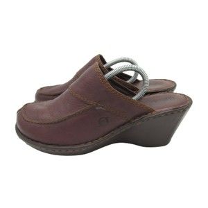 Born Womens Size 8 Clogs Brown Leather Slip On Wedges EUR 39 Casual Heels